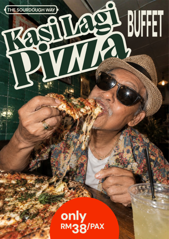 A poster featuring 'Kasi Lagi Pizza' Buffet, priced at only RM38/pax