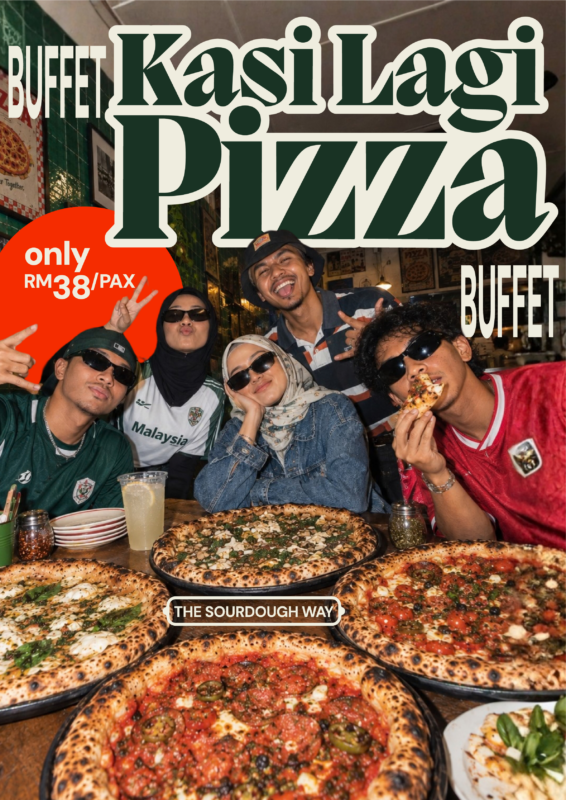 A poster featuring 'Kasi Lagi Pizza' Buffet, priced at only RM38/pax