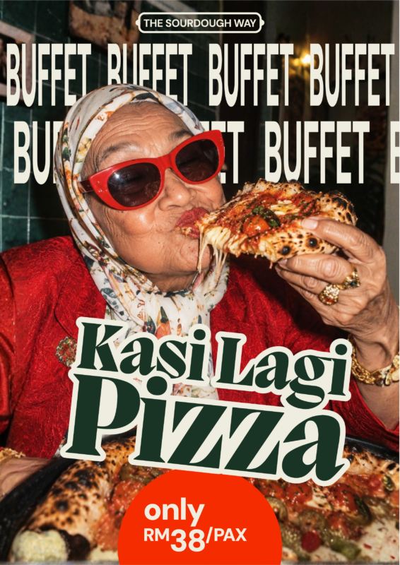 A poster featuring 'Kasi Lagi Pizza' Buffet, priced at only RM38/pax